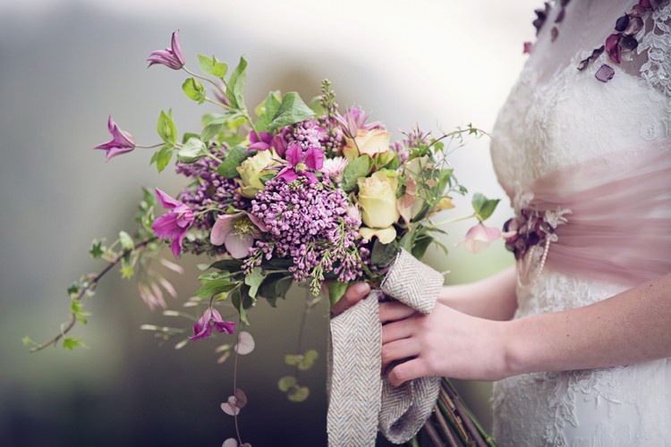 Purple Cream Green Bouquet Flowers Bride Bridal Eccentric Flower Fairy Rustic Woodland Glitter Pink Dip Die Fairy Lights Wedding Ideas Editorial Bridal http://www.tireedawson.co.uk/