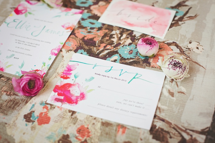 Watercolour Stationery Invitations Eccentric Flower Fairy Rustic Woodland Glitter Pink Dip Die Fairy Lights Wedding Ideas Editorial Bridal http://www.tireedawson.co.uk/