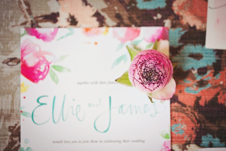 Watercolour Stationery Invitations Eccentric Flower Fairy Rustic Woodland Glitter Pink Dip Die Fairy Lights Wedding Ideas Editorial Bridal http://www.tireedawson.co.uk/