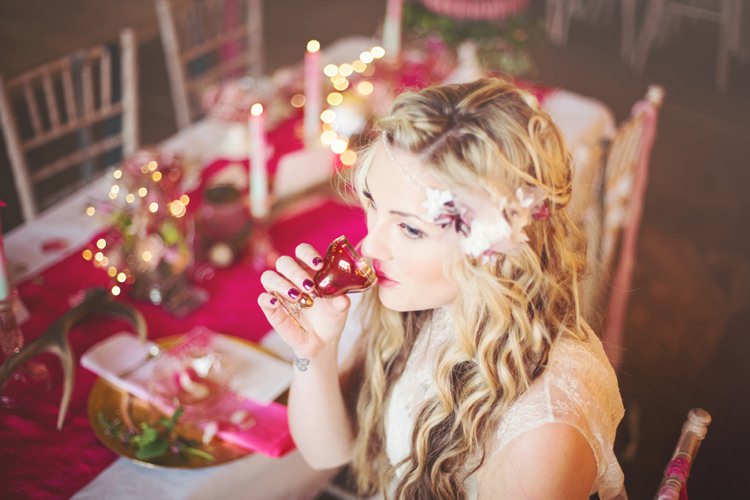 Eccentric Flower Fairy Rustic Woodland Glitter Pink Dip Die Fairy Lights Wedding Ideas Editorial Bridal http://www.tireedawson.co.uk/