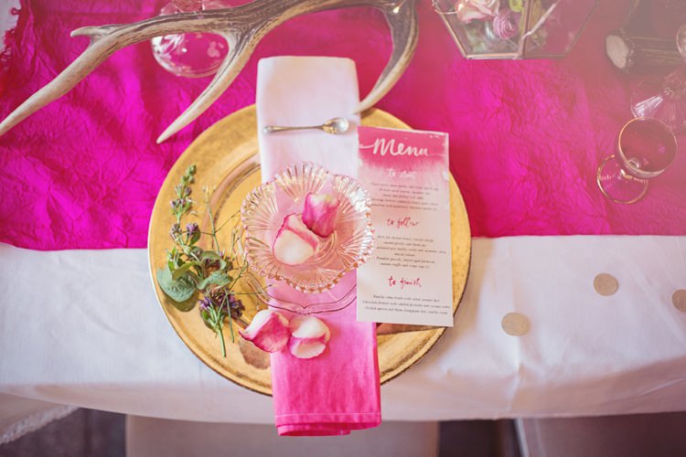 Place Setting Ombre Eccentric Flower Fairy Rustic Woodland Glitter Pink Dip Die Fairy Lights Wedding Ideas Editorial Bridal http://www.tireedawson.co.uk/