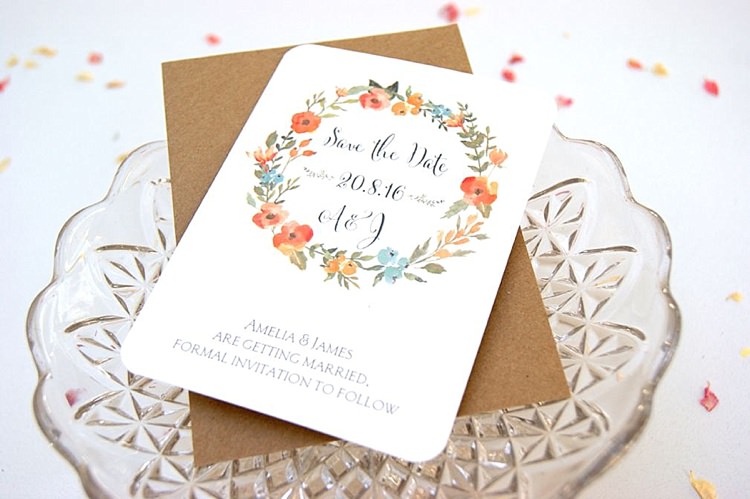 Flower Garland Save The Dates Stationery Hummingbird Cards