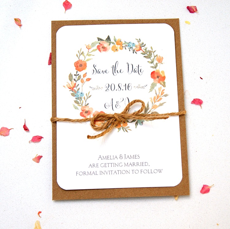 Flower Garland Save The Dates Stationery Hummingbird Cards