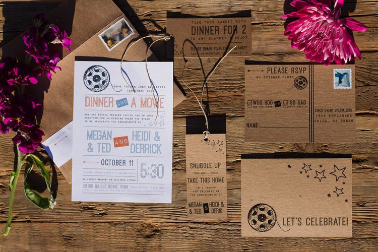 Stationery Film Craft Paper Brown Surprise Outdoor Movie Night Double Engagement Party http://ranallaphotography.com/