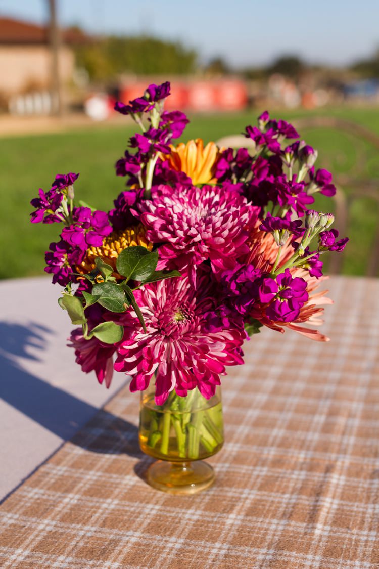 Red Orange Dahlia Flowers Surprise Outdoor Movie Night Double Engagement Party http://ranallaphotography.com/