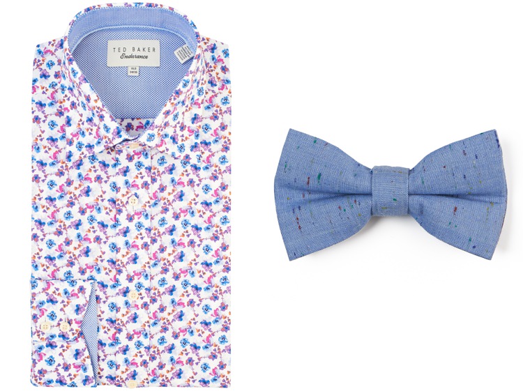 Moss Bros Floral Shirt Bow Tie Groom Ideas