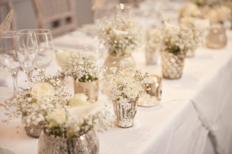 Gold Votives Flowers White Cream Ivory Classic Chic Simple Elegant Champagne Wedding Kent http://kerryannduffy.com/