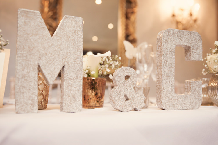 Initials Letters Top Table Decor Classic Chic Simple Elegant Champagne Wedding Kent http://kerryannduffy.com/