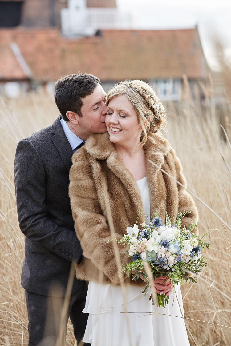 Faux Fur Coat Bride Quaint Rustic Seaside Windmill Wedding Norfolk http://www.fullerphotographyweddings.co.uk/