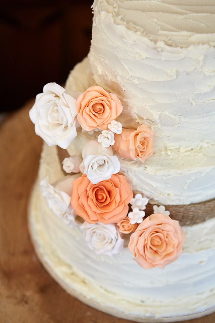 Flower Buttercream Icing Cake Peach Cream Quaint Rustic Seaside Windmill Wedding Norfolk http://www.fullerphotographyweddings.co.uk/