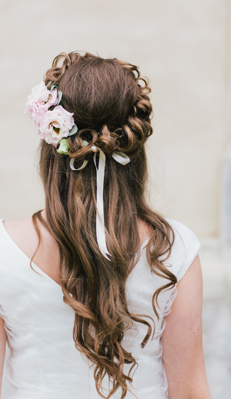 Hair Bride Bridal Style Halo Crown Long Wavy Pretty Pastel Pink Delicate Bridal Wedding Ideas http://jenmarino.com/