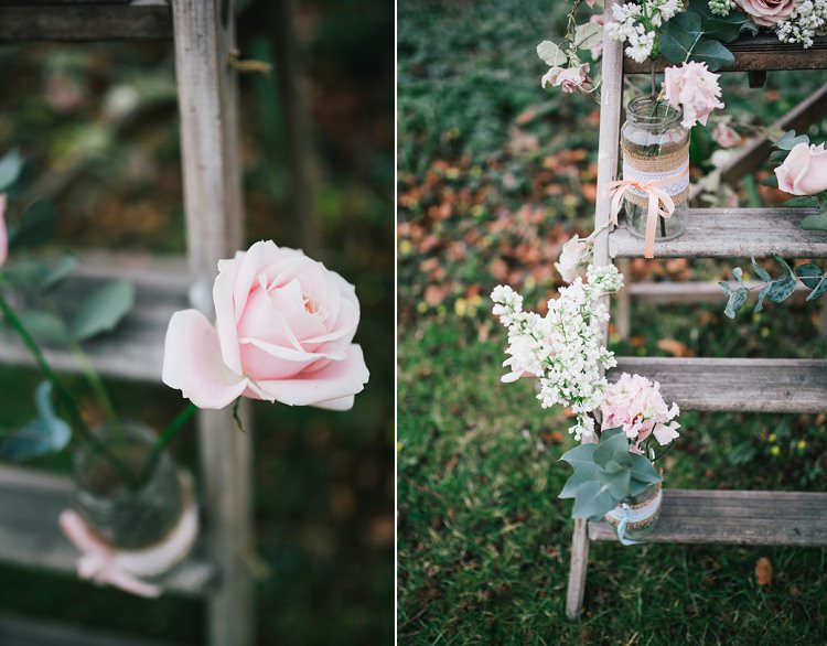 Ladder Jar Flowers Roses Pretty Pastel Pink Delicate Bridal Wedding Ideas http://jenmarino.com/