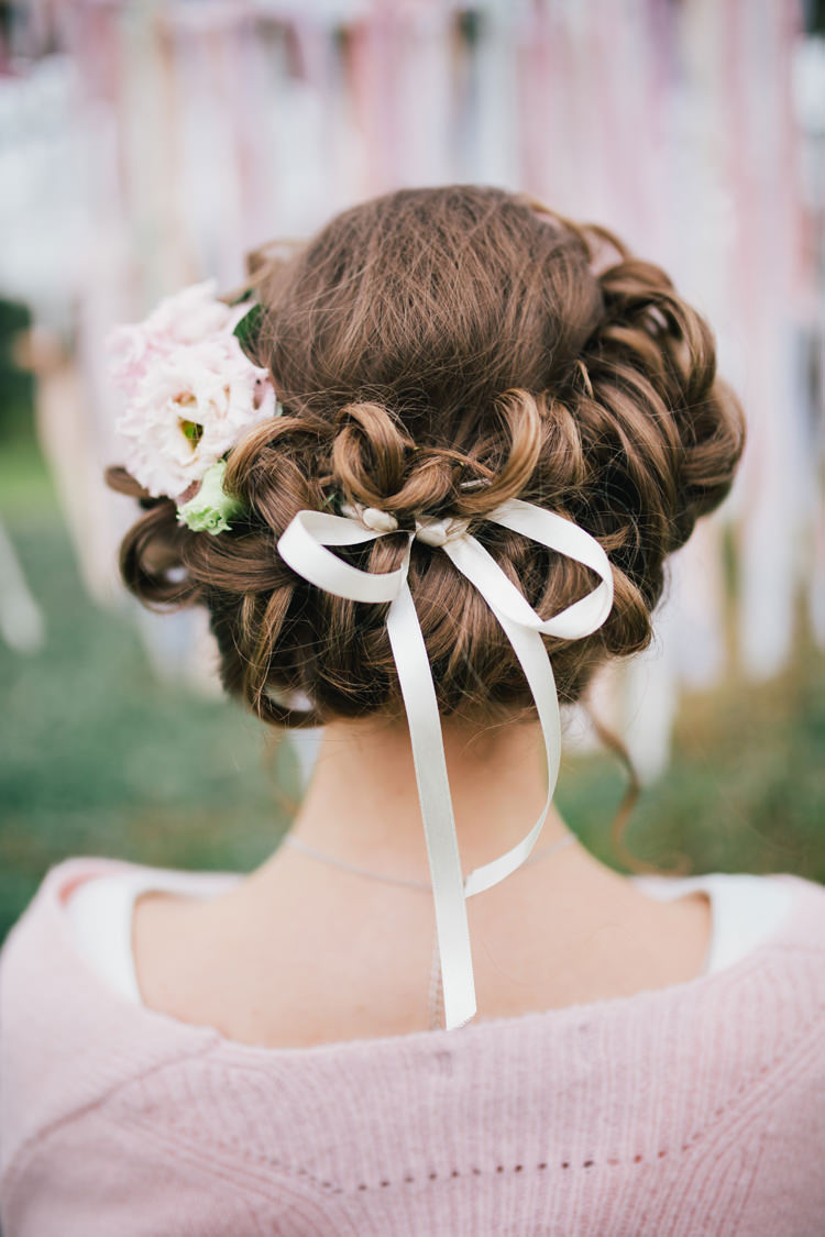 Halo Crown Hair Bride Bridal Style Ribbon Flowers Twist Pretty Pastel Pink Delicate Bridal Wedding Ideas http://jenmarino.com/