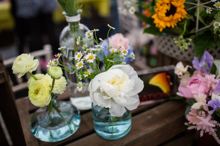 Bottle Flowers Daisies Tie The Knot Wedding Carnival Hertfordshire Fair Event http://www.binkynixon.com/