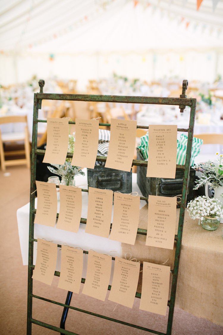 Metal Brown Paper Seating Plan Chart Table Quaint Home Made Farm Big Party Wedding http://www.emmacasephotography.com/