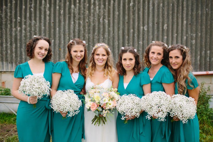 Green Vintage Bridesmaid Dresses White Flowers Gypsophila Baby Breath Quaint Home Made Farm Big Party Wedding http://www.emmacasephotography.com/