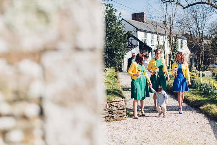 Bridesmaid Dresses Short Cardigans Chilled DIY Beach Front Cafe Cornwall Yellow Blue Wedding http://missgen.com/