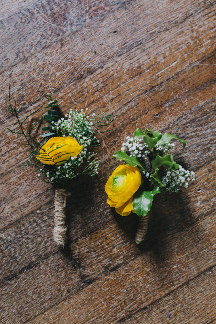 Ranunculus Yellow Buttonholes DIY Picnic Village Fete Feel Wedding http://peppermintlovephotography.com/
