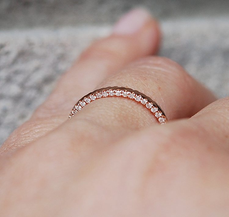 Rose Gold Wedding Band Full Double Eternity Diamond 14K Rose Gold Ring by EidelPrecious