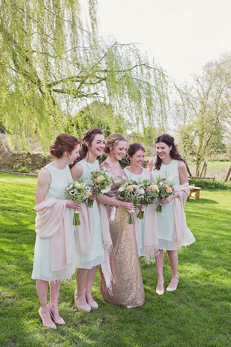Mint Pink Bridesmaid Dresses Short Home Made Countryside Spring Wedding Sequin Gold Dress Oxford http://www.cottoncandyweddings.co.uk/