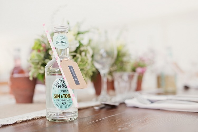 Gin Tonic Favours Bottles Drinks Home Made Countryside Spring Wedding Sequin Gold Dress Oxford http://www.cottoncandyweddings.co.uk/