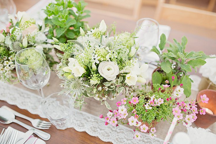 Flowers Centrepiece Table Pretty White Green Home Made Countryside Spring Wedding Sequin Gold Dress Oxford http://www.cottoncandyweddings.co.uk/
