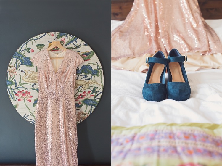 Gold Sequin Dress Bride Bridal Wedges Green Home Made Countryside Spring Wedding Sequin Gold Dress Oxford http://www.cottoncandyweddings.co.uk/