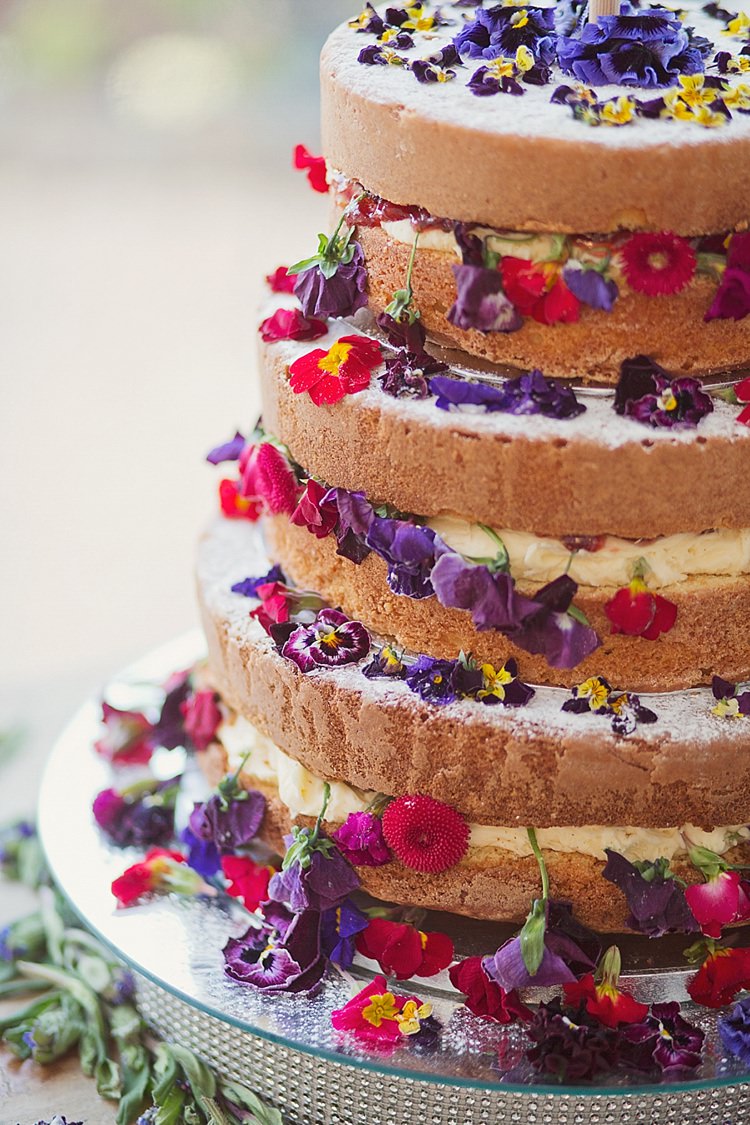 Naked Cake Sponge Layer Flowers Icing Berries Home Made Countryside Spring Wedding Sequin Gold Dress Oxford http://www.cottoncandyweddings.co.uk/