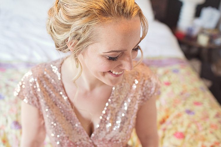 Natural Pretty Bride Bridal Beauty Make Up Home Made Countryside Spring Wedding Sequin Gold Dress Oxford http://www.cottoncandyweddings.co.uk/