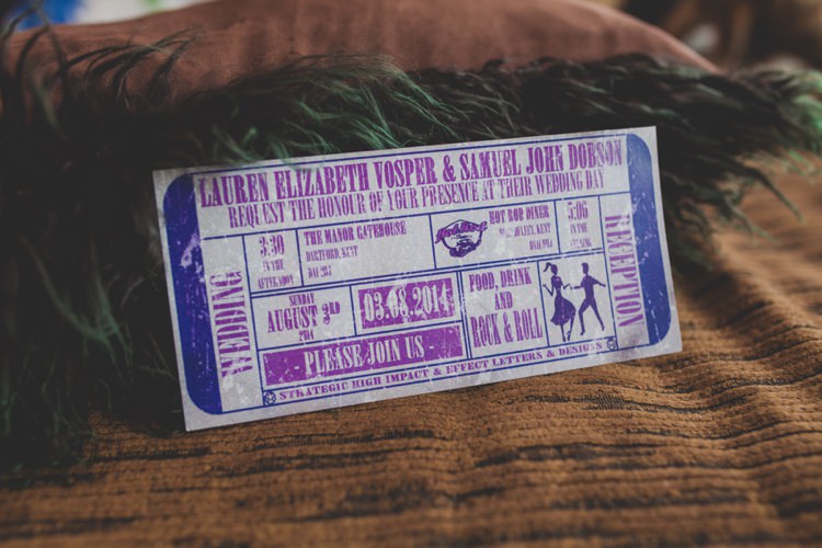 Invitation Stationery Ticket 1950s Superhero Diner Wedding http://www.cherryredphotography.co.uk/