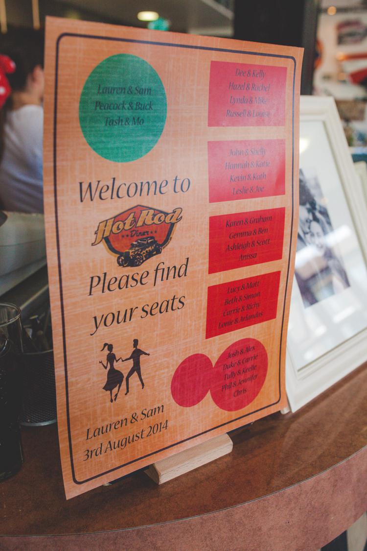 Seating Plan Chart Table 1950s Superhero Diner Wedding http://www.cherryredphotography.co.uk/