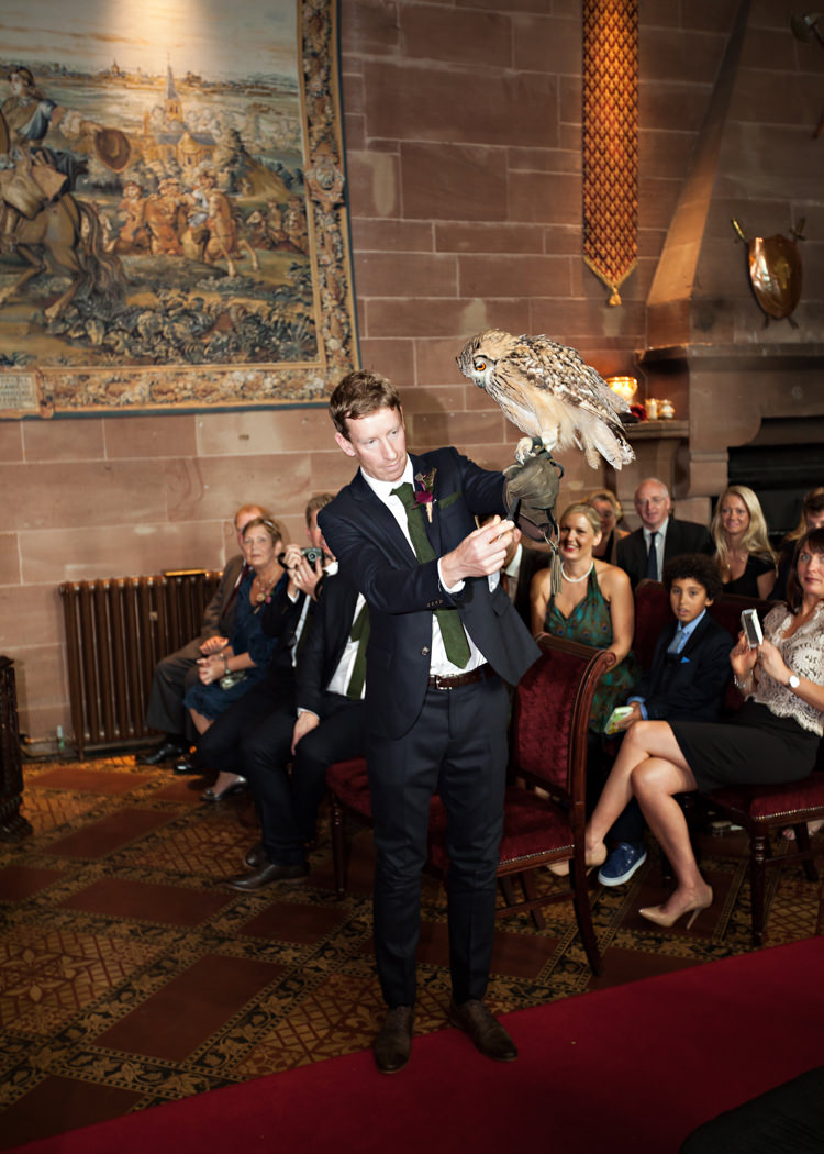 Owl Ring Bearer Dramatic Rich Rustic Harry Potter Wedding http://hbaphotography.com/