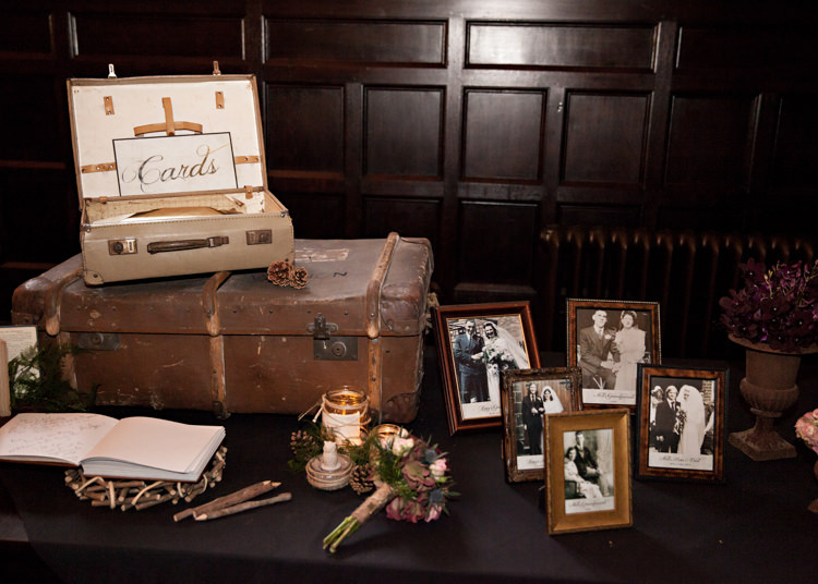 Suitcase Card Box Dramatic Rich Rustic Harry Potter Wedding http://hbaphotography.com/