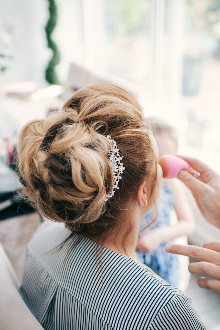 Bride Bridal Hair Syle Up Do Bun Whimsical Peach Afternoon Tea Party Wedding http://clairemacintyre.com/