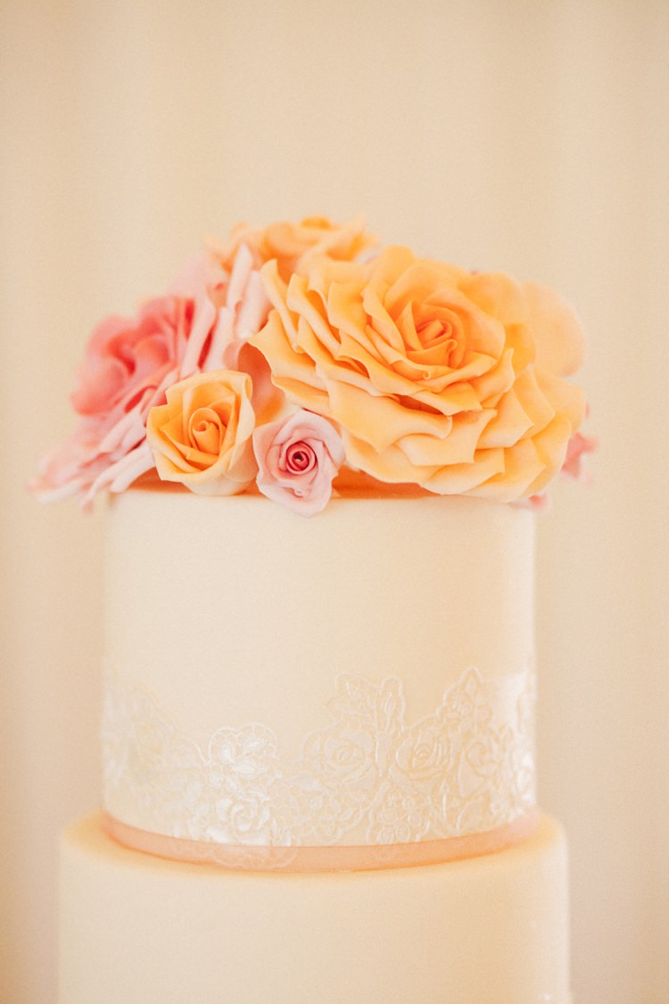 Sugar Roses Cake Lace Whimsical Peach Afternoon Tea Party Wedding http://clairemacintyre.com/