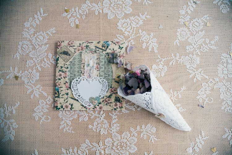 Doily Congetti Cones Stationery Whimsical Peach Afternoon Tea Party Wedding http://clairemacintyre.com/