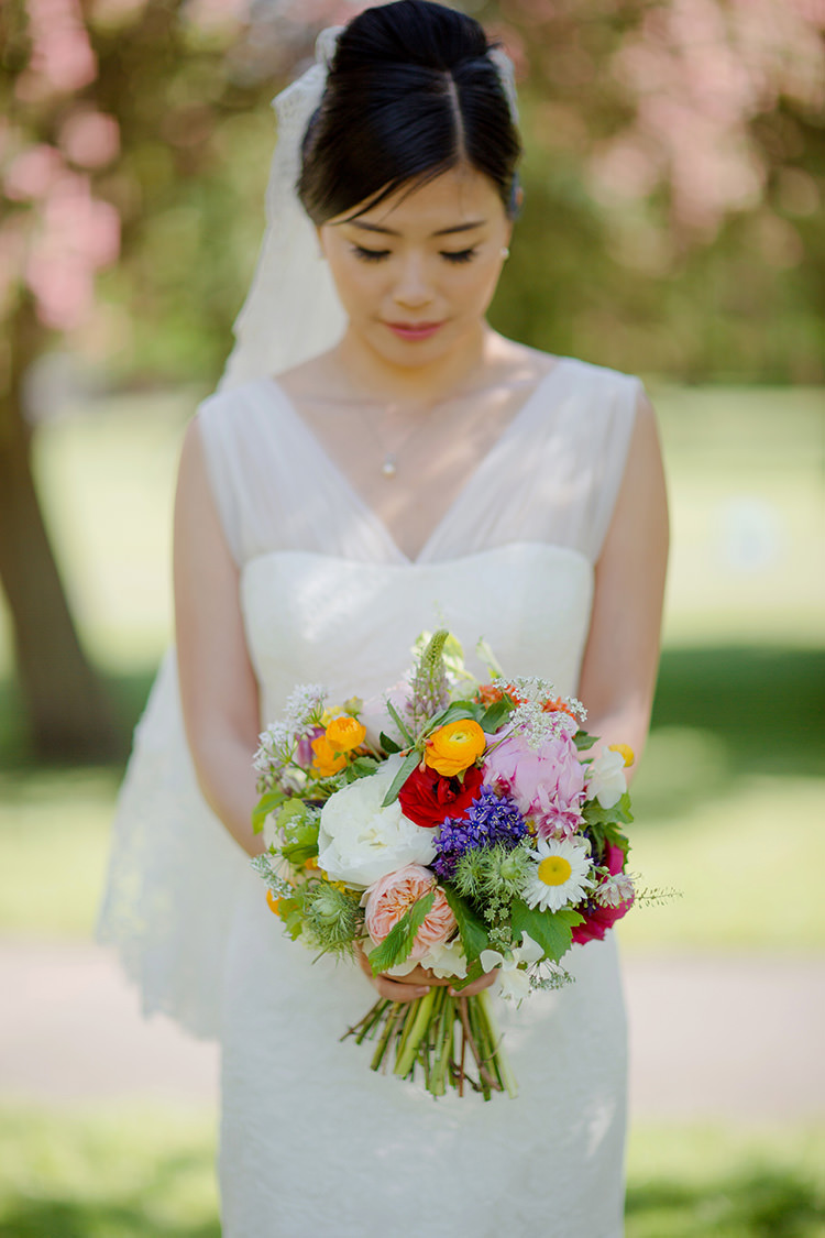 Bouquet Flowers Bride Bridal Pretty Vibrant Quirky Colourful Spring London Wedding http://www.ireneyapweddings.com/