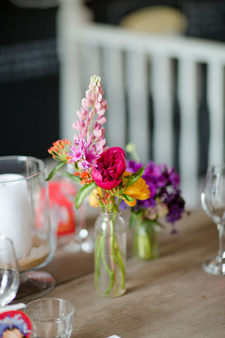 Flowers Bottles Vibrant Quirky Colourful Spring London Wedding http://www.ireneyapweddings.com/