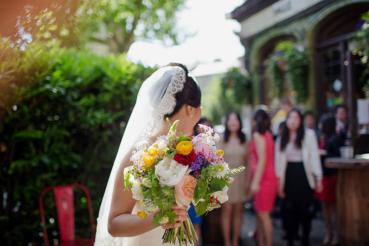 Bouquet Flowers Bride Bridal Pretty Vibrant Quirky Colourful Spring London Wedding http://www.ireneyapweddings.com/