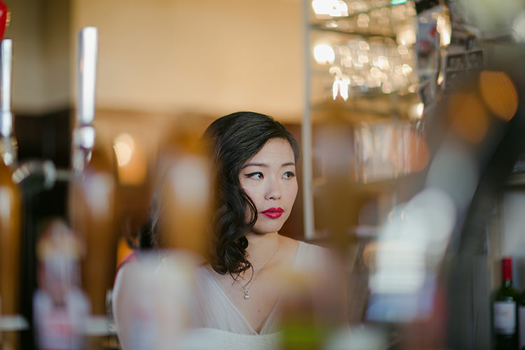 Red Lipstick Bride Make Up Side Hair Style Vibrant Quirky Colourful Spring London Wedding http://www.ireneyapweddings.com/