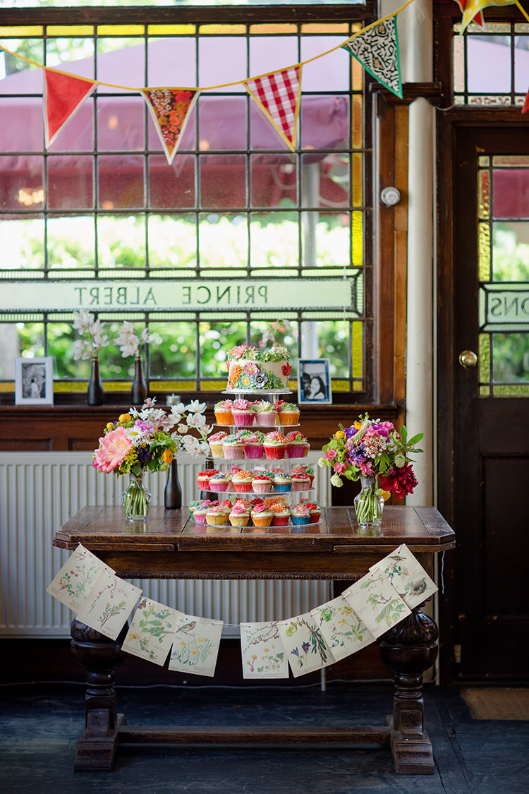 Floral Flower Cake Table Vibrant Quirky Colourful Spring London Wedding http://www.ireneyapweddings.com/