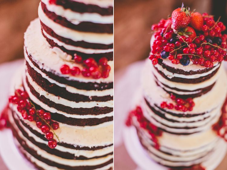 Naked Cake Chocolate Berries Icing Sponge Layers Relaxed Fun Rustic Countryside Barn Wedding http://www.paulunderhill.com/