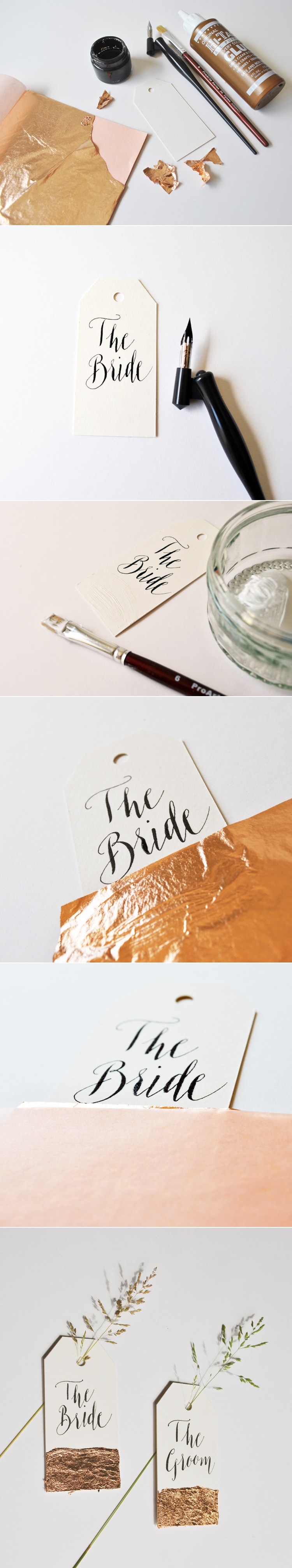 Copper Leaf Place Name Calligraphy Luggage Tag Tutorial DIY Lettering
