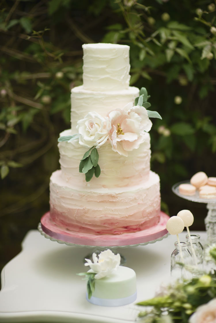 Cake Ombre Ruffle Flower Pink Quintessential English Elegant Soft Blush Blossom Wedding Ideas http://careysheffield.com/