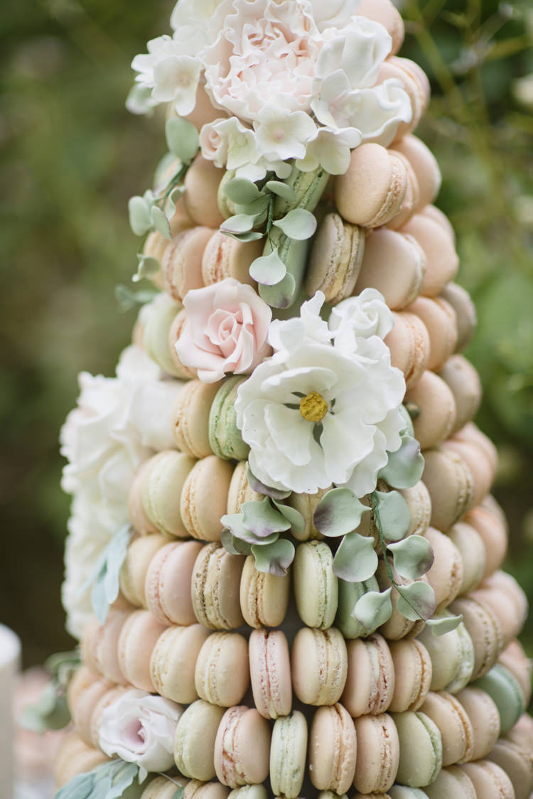 Macaron Cake Tower Pastels Flowers Quintessential English Elegant Soft Blush Blossom Wedding Ideas http://careysheffield.com/