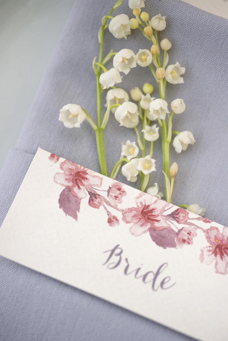 Watercolour Place Name Floral Quintessential English Elegant Soft Blush Blossom Wedding Ideas http://careysheffield.com/