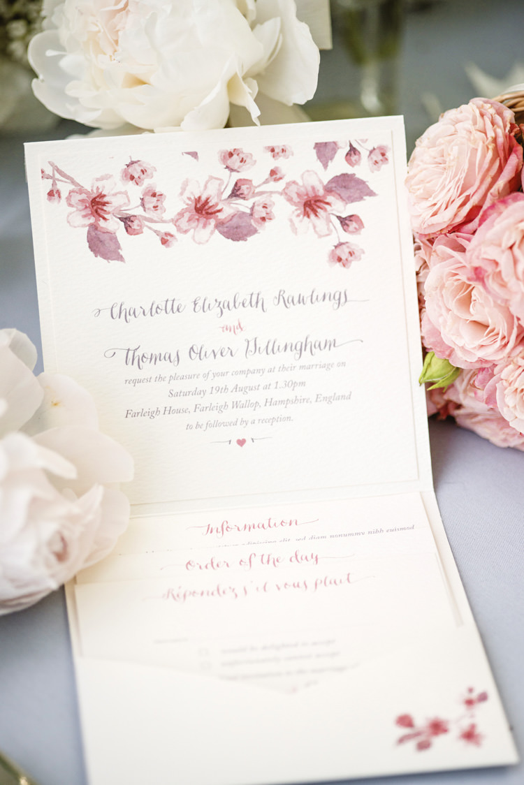 Invitation Watercolour Stationery Quintessential English Elegant Soft Blush Blossom Wedding Ideas http://careysheffield.com/