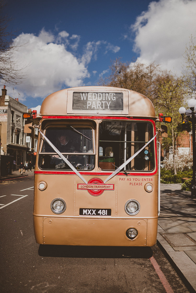 London Bus Transport Street Party London Spring Flower Wedding http://www.modernvintageweddings.com/