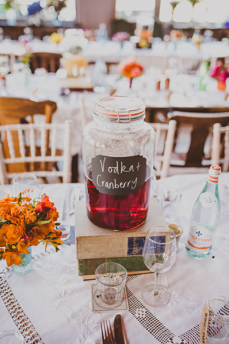 Drinks Table Names Street Party London Spring Flower Wedding http://www.modernvintageweddings.com/