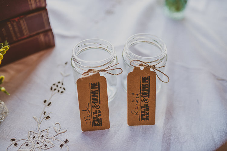Drink Favours Jars Luggage Tags Street Party London Spring Flower Wedding http://www.modernvintageweddings.com/